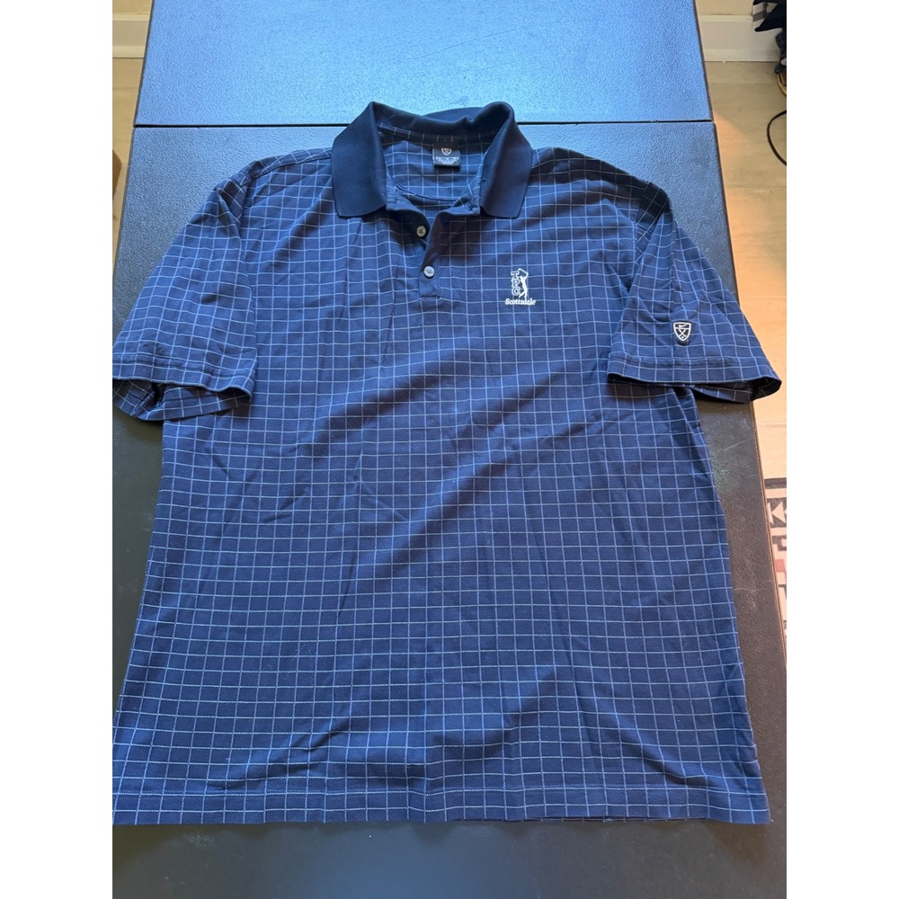 Nike Golf TPC Scottsdale Polo Shirt Mens XL Navy Blue Grid Check 100% Cotton